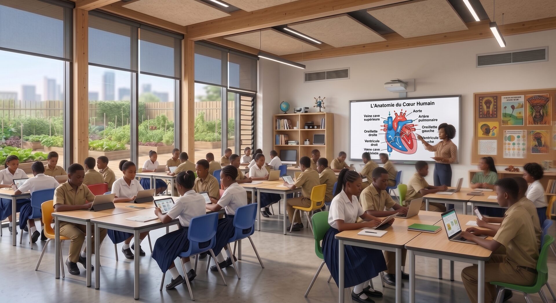 Élèves en classe utilisant EnClasse sur tablette pendant un cours